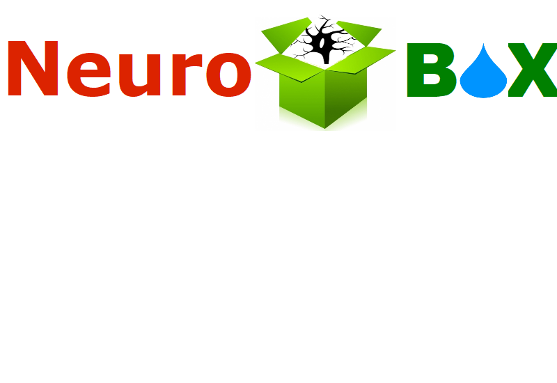 Buntes Buchstabenlogo (Neurobox) mit einer Box