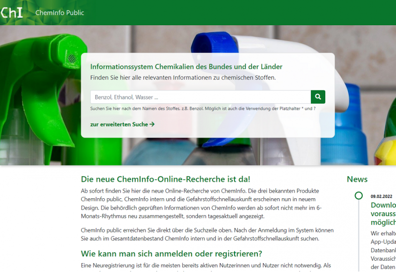 Startseite der Website ChemInfo