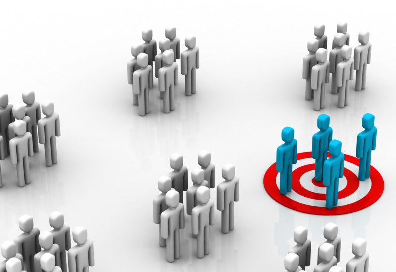 stylised groups of people, one is highlighted in colour