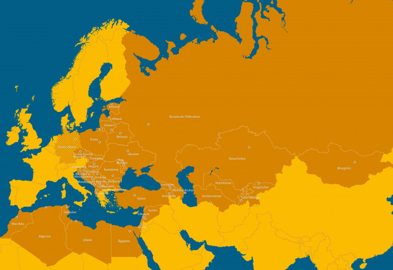 Landkarte Mittel- und Osteuropa, Kaukasus, Zentralasien, Teile der MENA-Region, Mongolei, Russland