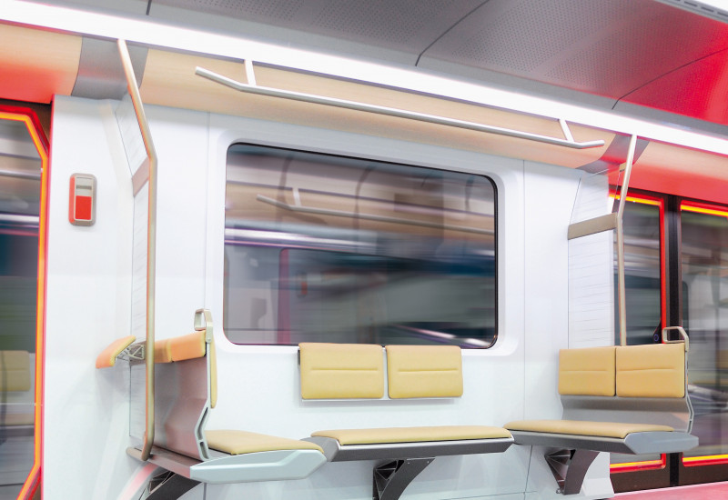 Blick in einen U-Bahnwagen mit moderner Sitzmöblierung