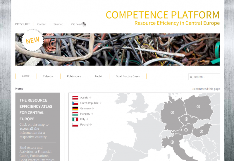 Screenshot einer Website, Ausschnitt einer Europakarte, die Länder Deutschland, Italien, Österreich, Polen, Tschechische Republik und Ungarn sind hervorgehoben
