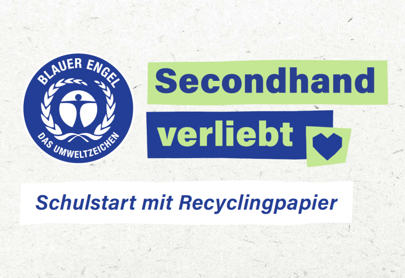 Logo der Kampagne Secondhand verliebt - Schulstart mit dem Blauen Engel