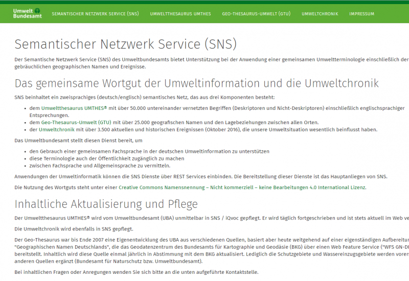 Startseite der Website Semantischer Netzwerk Service (SNS)