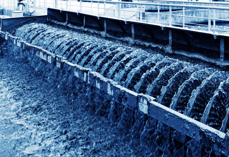 sludgy water in a facility for waste water treatment 