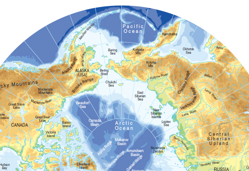 Grafik der Topografie und Bathymetrie der Arktis