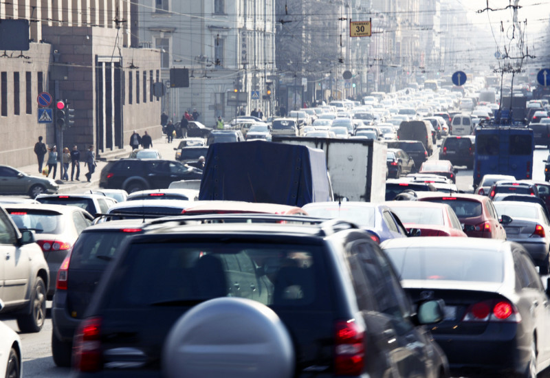 Traffic jam in a crowded street