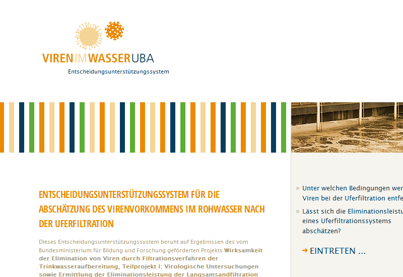 Startseite der Website www.viren-im-wasser.de
