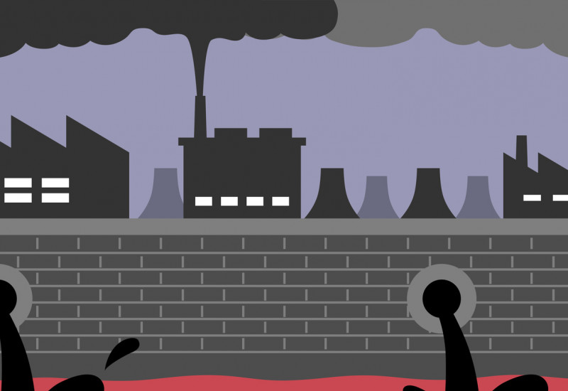 comic of factories that release black water into a polluted river