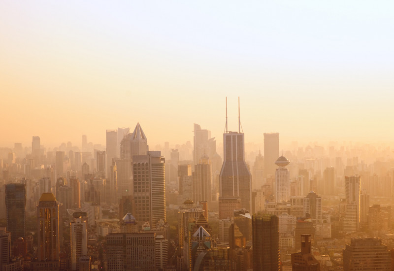 Smog during sunrise in Shanghai