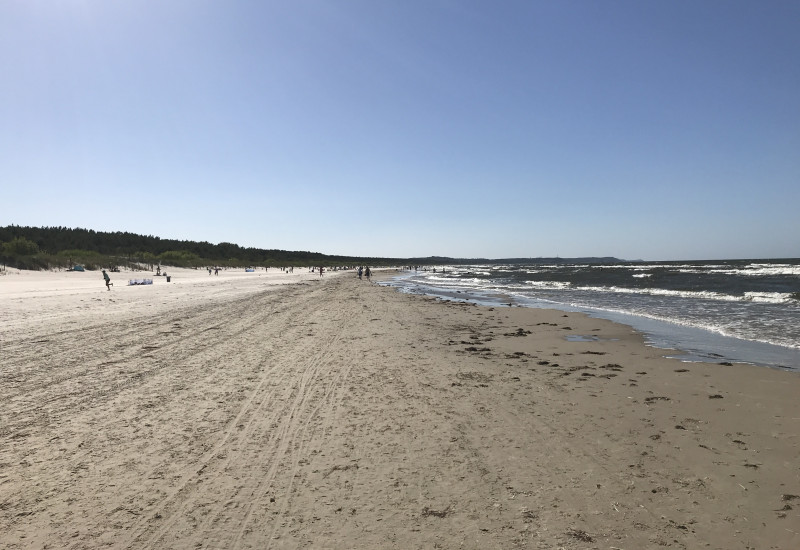 Der Ostseestrand im Vordergrund, im Hintergrund das Meer