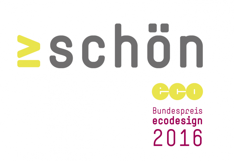 Das Wort "schön" als Logo des diesjährigen Bundespreis Ecodesign.