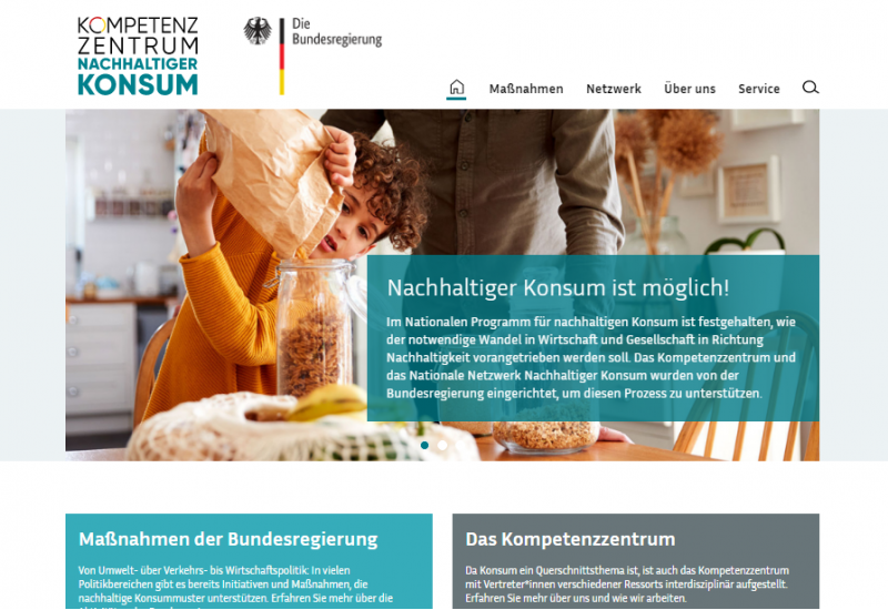 Screenshot der Startseite der Website
