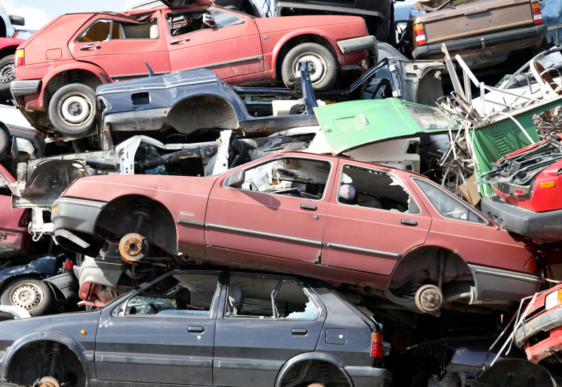 Pressed old cars in a junkyard
