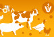 Zeichnung mit folgenden Motiven: Traktor mit Güllebehälter und Schleppschlauchvorrichtung zur Gülleausbringung, Veterinärzeichen, Rind, Schwein, Pute, Hühner