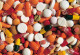 various colorful tablets and pills from the top