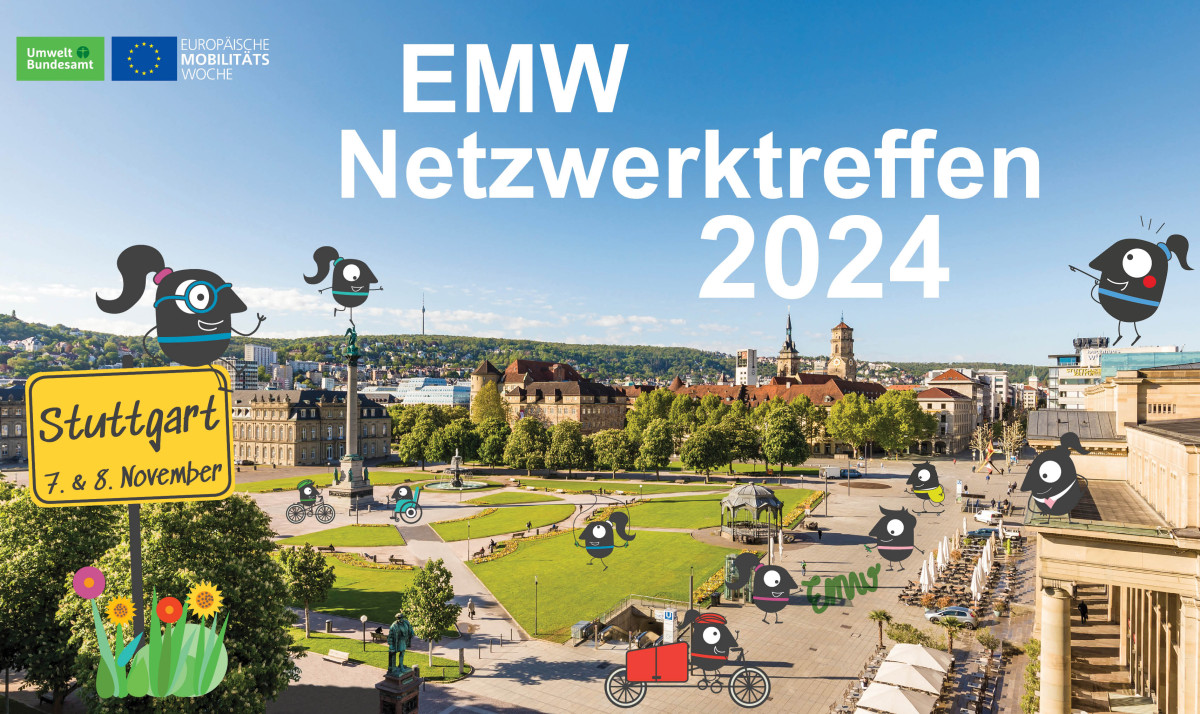 Eine Grafik mit den EMW-Maskottchen für ein Netzwerktreffen im November 2024 