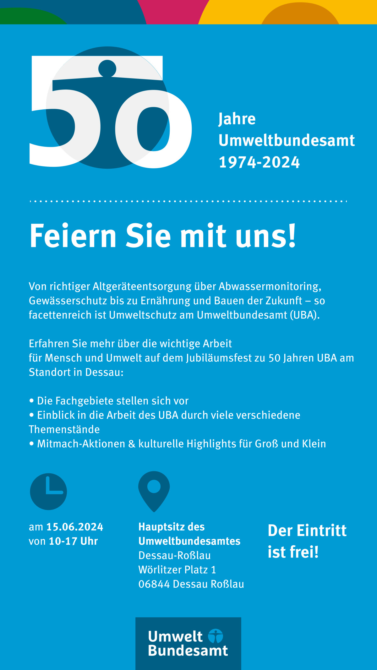 Eine Grafik mit allen Informationen zum Jubiläumsfest am 15.06.2024 in Dessau-Roßlau 