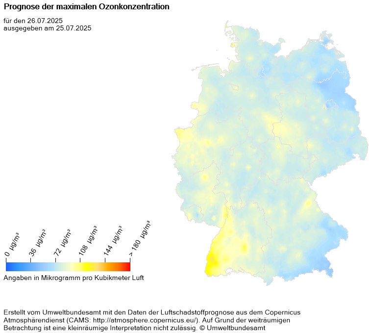 Prognose der maximalen Ozonkonzentration für heute Prognose der maximalen Ozonkonzentration für heute