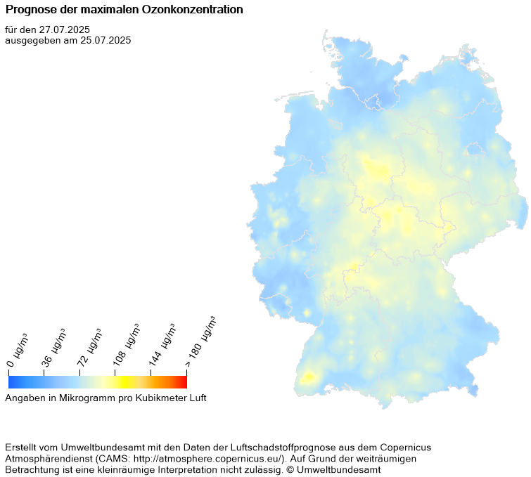 Prognose der maximalen Ozonkonzentration für morgen Prognose der maximalen Ozonkonzentration für morgen