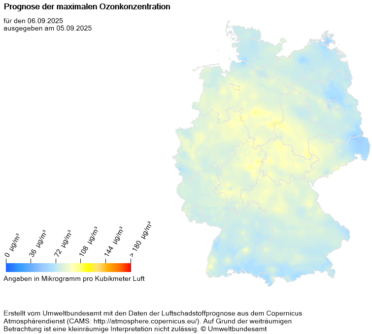 Prognose der maximalen Ozonkonzentration für heute Prognose der maximalen Ozonkonzentration für heute