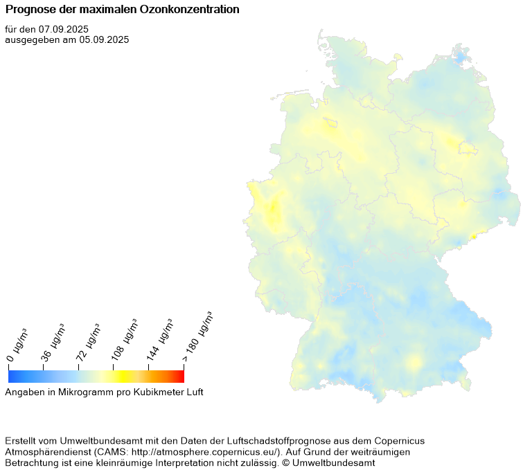 Prognose der maximalen Ozonkonzentration für morgen Prognose der maximalen Ozonkonzentration für morgen