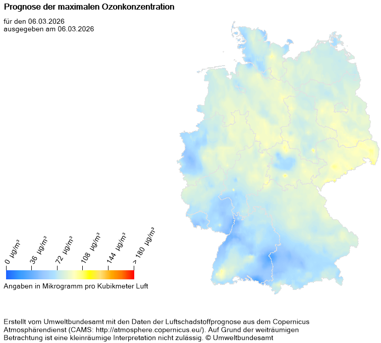 Prognose der maximalen Ozonkonzentration für heute
