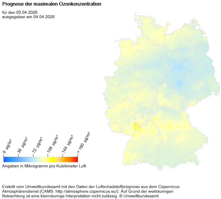 Prognose der maximalen Ozonkonzentration für heute