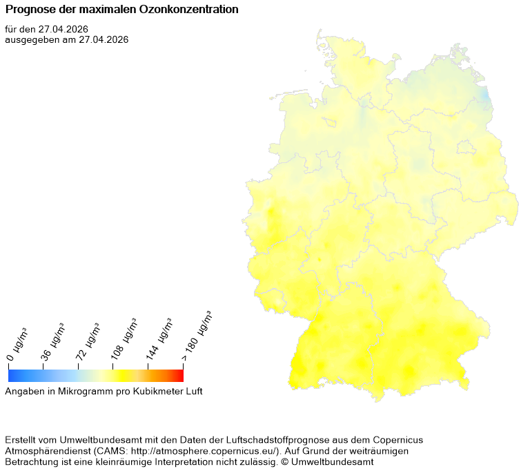Prognose der maximalen Ozonkonzentration für heute