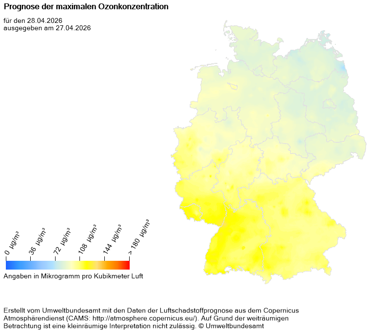 Prognose der maximalen Ozonkonzentration für morgen