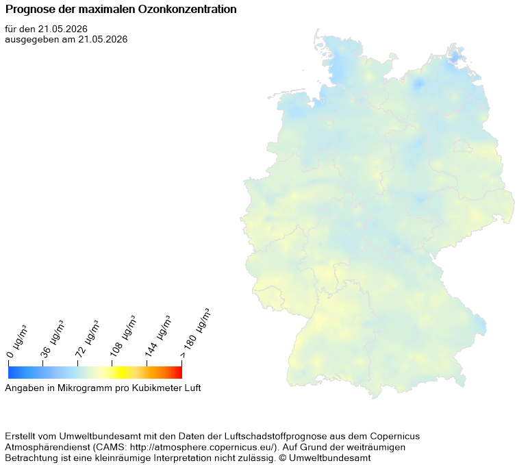 Prognose der maximalen Ozonkonzentration für heute