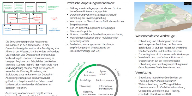 Faltblatt des Verbundprojektes Bodenerosionsminderung in bergigen Regionen am Beispiel des Landkreises Mansfeld-Südharz (BebeR)