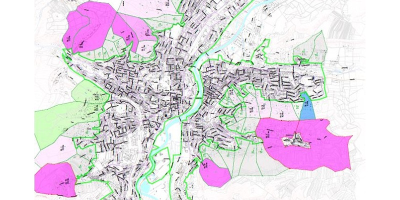 Kartendarstellung der Stadt Jena. Mit unterschiedlichen Farben sind Bereiche markiert, in denen unterschiedliche Abkopplungsverfahren angewendet wurden.
