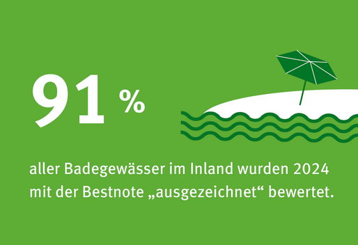 Infografik: 2024 wurden 91 Prozent der inländischen Badegweässer mit "ausgezeichnet" bewertet.