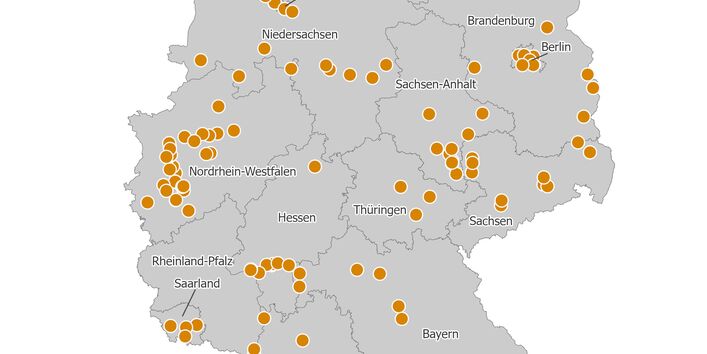 Die Karte zeigt die räumliche Verteilung aller PRTR-berichtspflichtigen Wärmekraftwerke und anderen Verbrennungsanlagen mit Luftemissionen für das Berichtsjahr 2024.