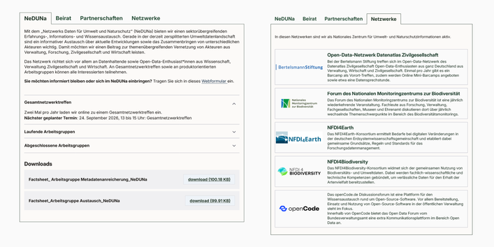 Screenshot des Governance-Bereichs auf dem portal umwelt.info