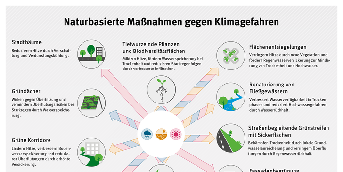 Infografik "Naturbasierte Maßnahmen gegen Klimagefahren"