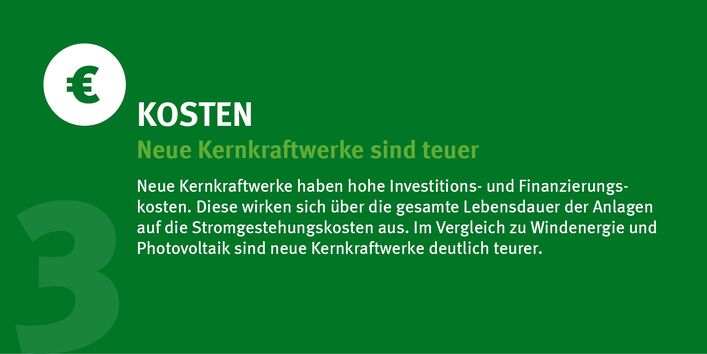 Grüne Kachel mit Euro-Symbol: Kosten, neue Kernkraftwerke sind teuer.
