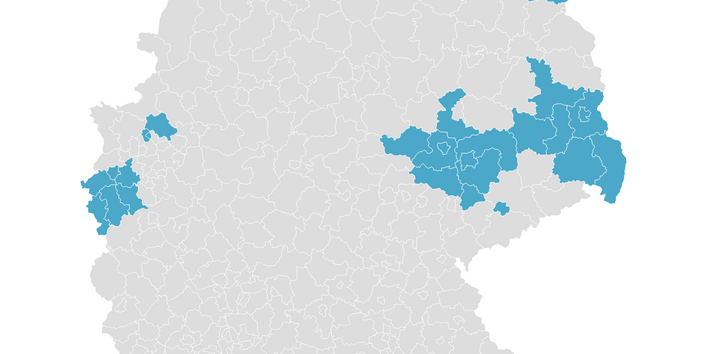 Karte mit Regionen des Fonds für einen gerechten Übergang