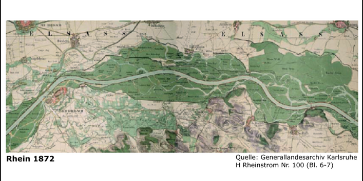 Figure 2: Changes in the course of the Rhine River due to development measures.
