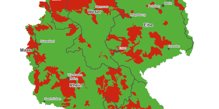 Grundwasserkörper in schlechtem Zustand für Nitrat (2022).