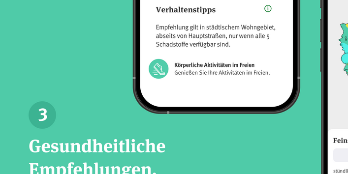 Das Bild zeigt die App Luftqualität und beispielhaft den LQI an verschiedenen Stationen.