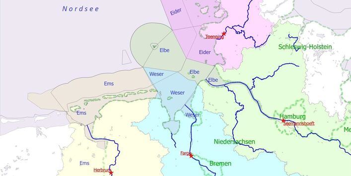 Die vier deutschen Hauptflüsse mit den Messstationen in den jeweiligen Flusseinzugsgebieten unterliegen einem Programm, das regelmäßig Überwachungsdaten an OSPAR liefert.