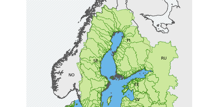 Die Karte zeigt in grün, die Einzugsgebiete, aus dem die HELCOM-Vertragsstaaten in die Ostsee entwässern. In der Abbildung kann gesehen werden, das Deutschland ein relativ kleines Gebiet hat, welches in die Ostsee entwässert.