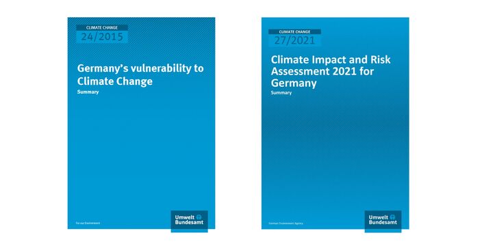 The title pages of the Vulnerability Analysis 2015 and KWRA 2021 by the Federal Environment Agency.