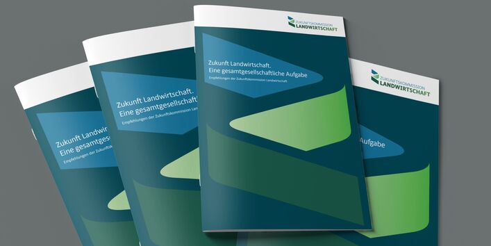 Das Bild zeigt einen Stapel Broschüren mit dem Titel "Zukunft Landwirtschaft. Eine gesamtgesellschaftliche Aufgabe".