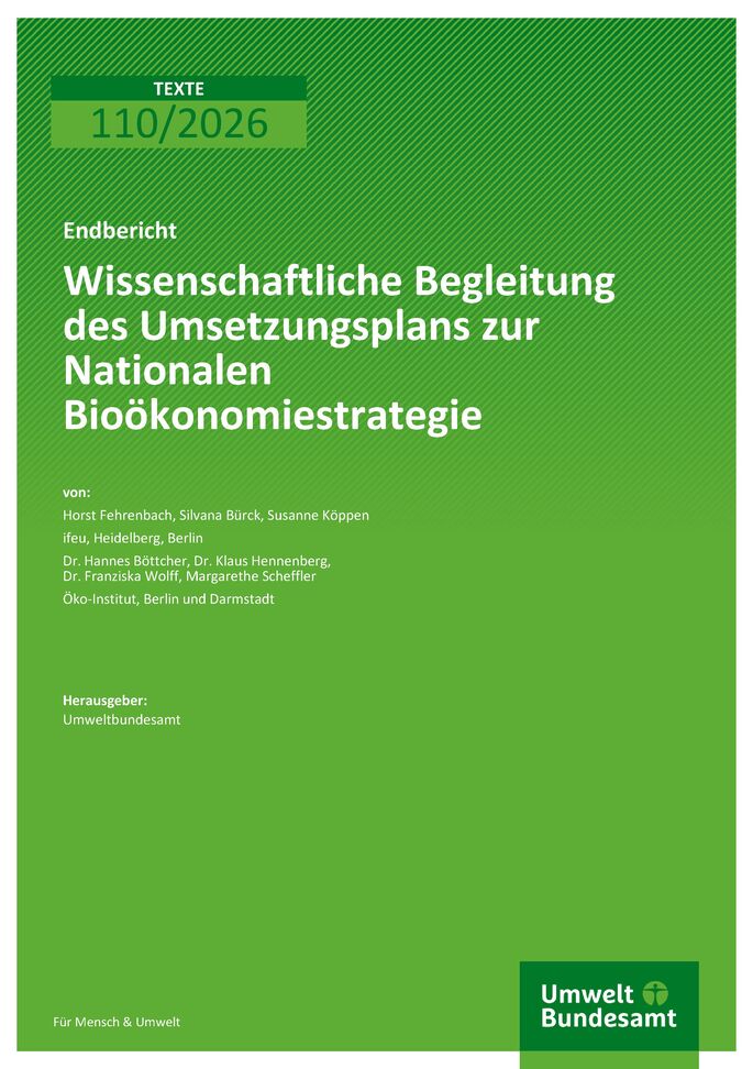Cover des Berichts "Wissenschaftliche Begleitung des Umsetzungsplans zur Nationalen Bioökonomiestrategie"