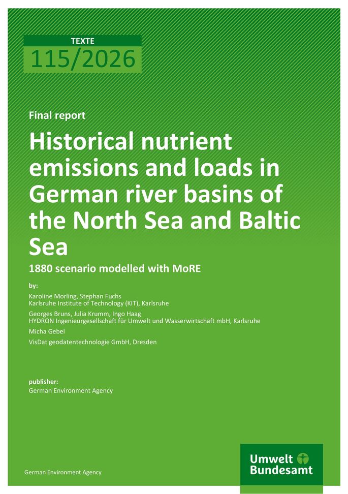 Cover of report "Historical nutrient emissions and loads in German river basins of the North Sea and Baltic Sea"