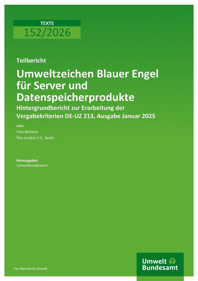 Cover des Berichts "Umweltzeichen Blauer Engel für Server und Datenspeicherprodukte" 