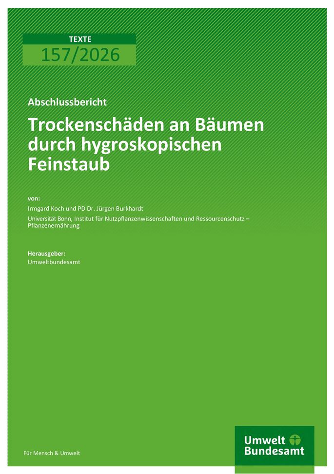 Cover des Berichts "Trockenschäden an Bäumen durch hygroskopischen Feinstaub"